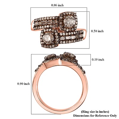 Natural Champagne Diamond Bypass Ring in Vermeil Rose Gold Over Sterling Silver (Size 10.0) 1.00 ctw