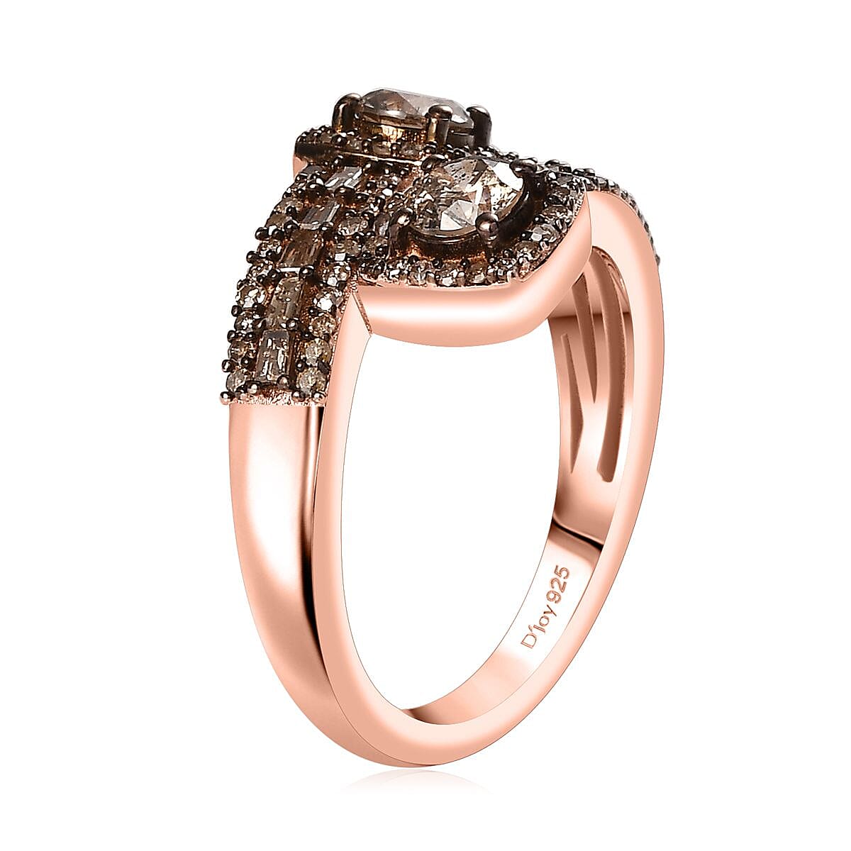 Natural Champagne Diamond Bypass Ring in Vermeil Rose Gold Over Sterling Silver (Size 7.0) 1.00 ctw image number 3