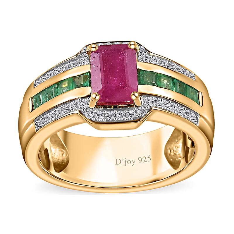 Premium Taveta Ruby and Multi Gemstone Ring in Vermeil Yellow Gold Over Sterling Silver (Size 10.0) 2.00 ctw