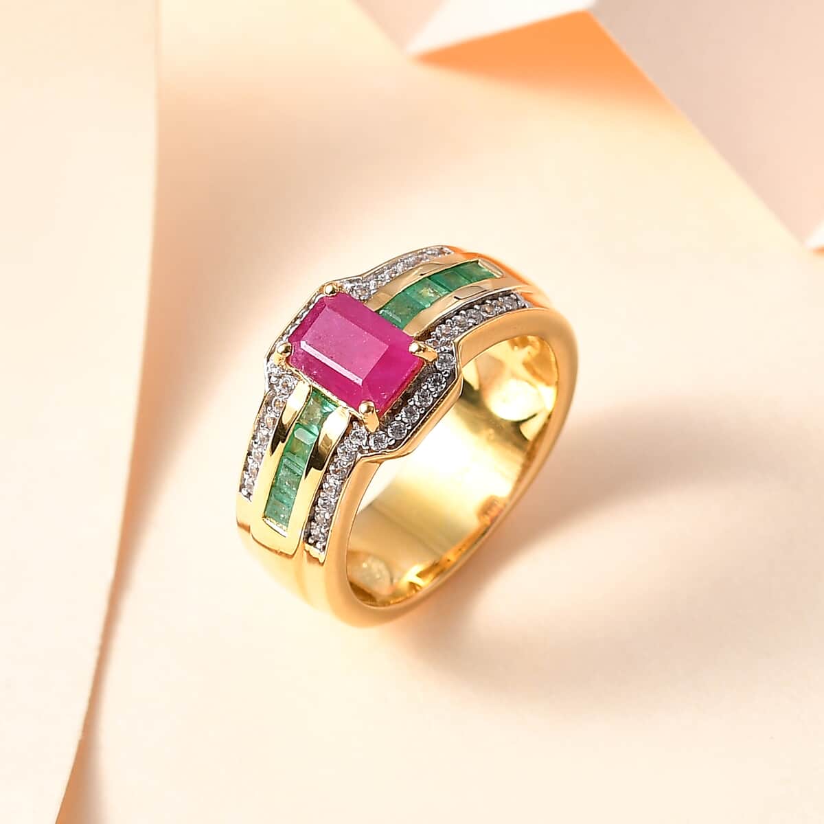 Premium Taveta Ruby and Multi Gemstone Ring in Vermeil Yellow Gold Over Sterling Silver 2.00 ctw image number 1