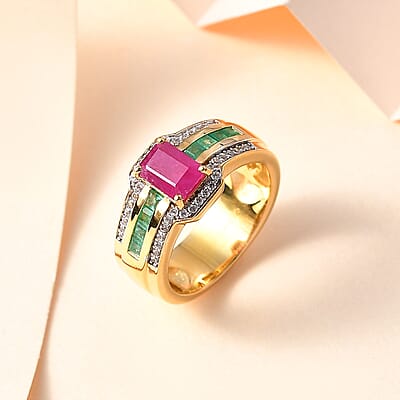 Premium Taveta Ruby and Multi Gemstone Ring in Vermeil Yellow Gold Over Sterling Silver (Size 10.0) 2.00 ctw