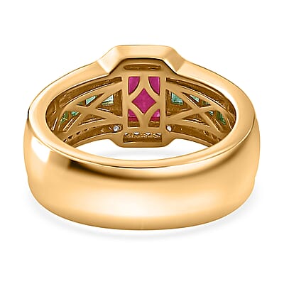 Premium Taveta Ruby and Multi Gemstone Ring in Vermeil Yellow Gold Over Sterling Silver (Size 10.0) 2.00 ctw