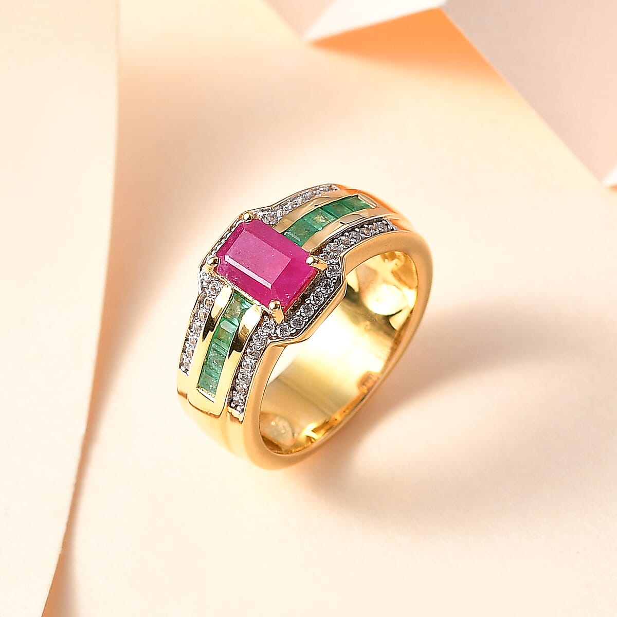 Premium Royal Ruby and Multi Gemstone Ring in Vermeil Yellow Gold Over Sterling Silver (Size 6.0) 2.00 ctw image number 1