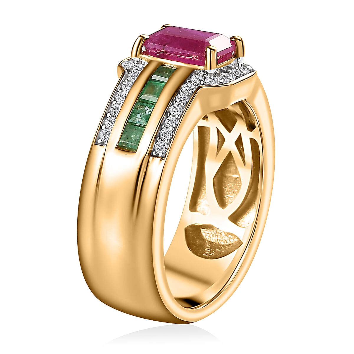 Premium Royal Ruby and Multi Gemstone Ring in Vermeil Yellow Gold Over Sterling Silver (Size 6.0) 2.00 ctw image number 3