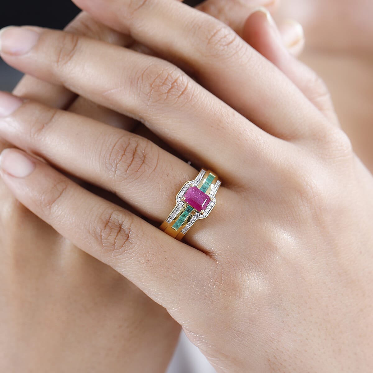 Premium Taveta Ruby and Multi Gemstone Ring in Vermeil Yellow Gold Over Sterling Silver (Size 8.0) 2.00 ctw image number 2