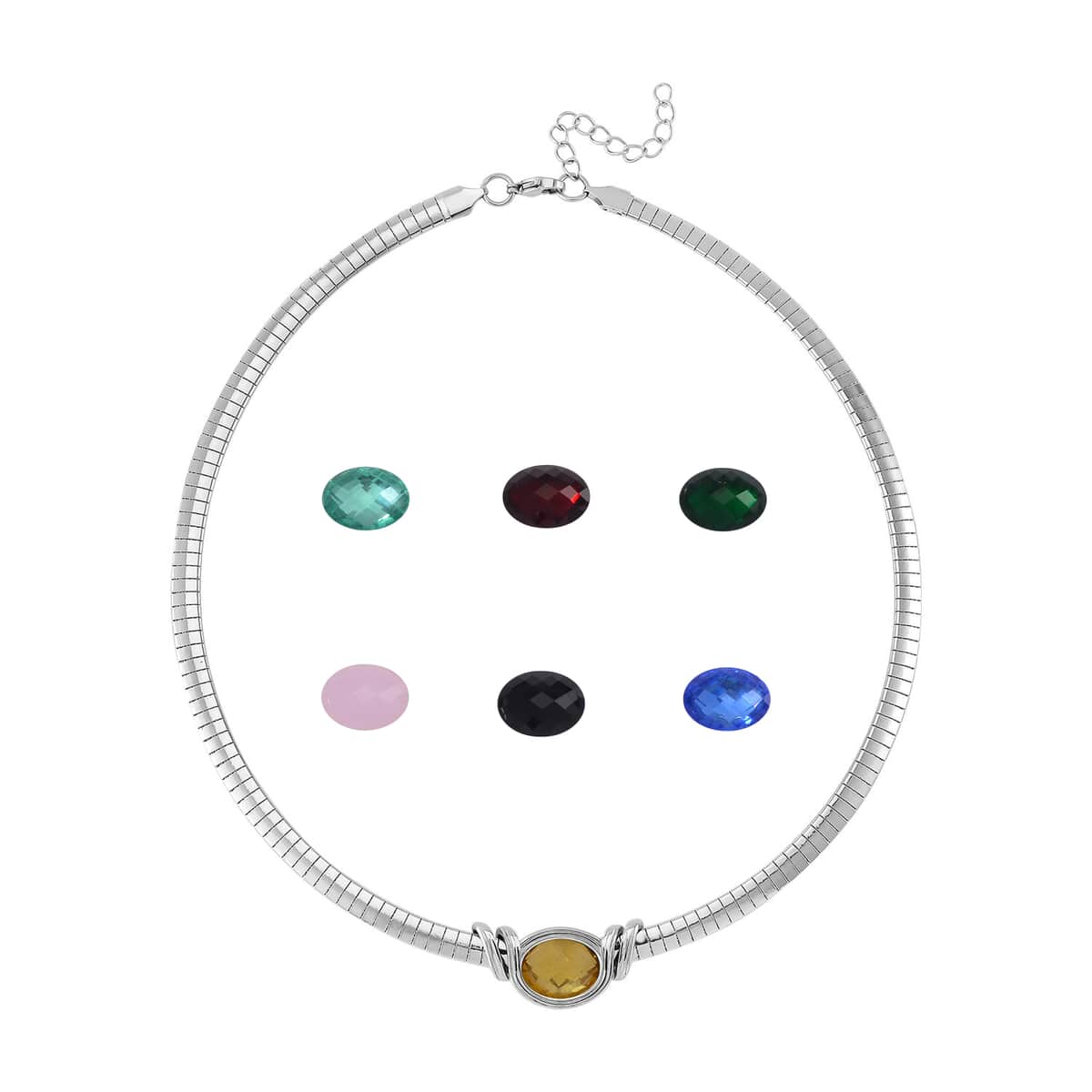 7pcs Interchangeable Simulated Multi Gemstone Omega Chain Necklace in Stainless Steel 18-20 Inches image number 0