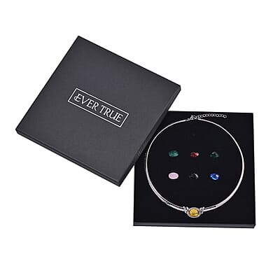 7pcs Interchangeable Simulated Multi Gemstone Omega Chain Necklace in Stainless Steel 18-20 Inches