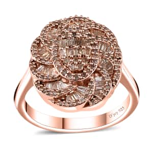 Natural Champagne Diamond Ring in Vermeil Rose Gold Over Sterling Silver (Size 8.0) 1.00 ctw