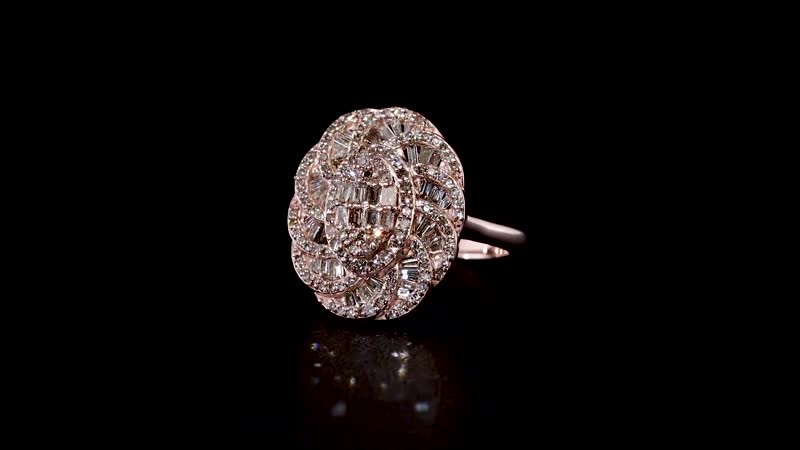 TLV Natural Champagne  Floral Diamond Ring in Vermeil RG Over Sterling Silver (Size 8.0)
