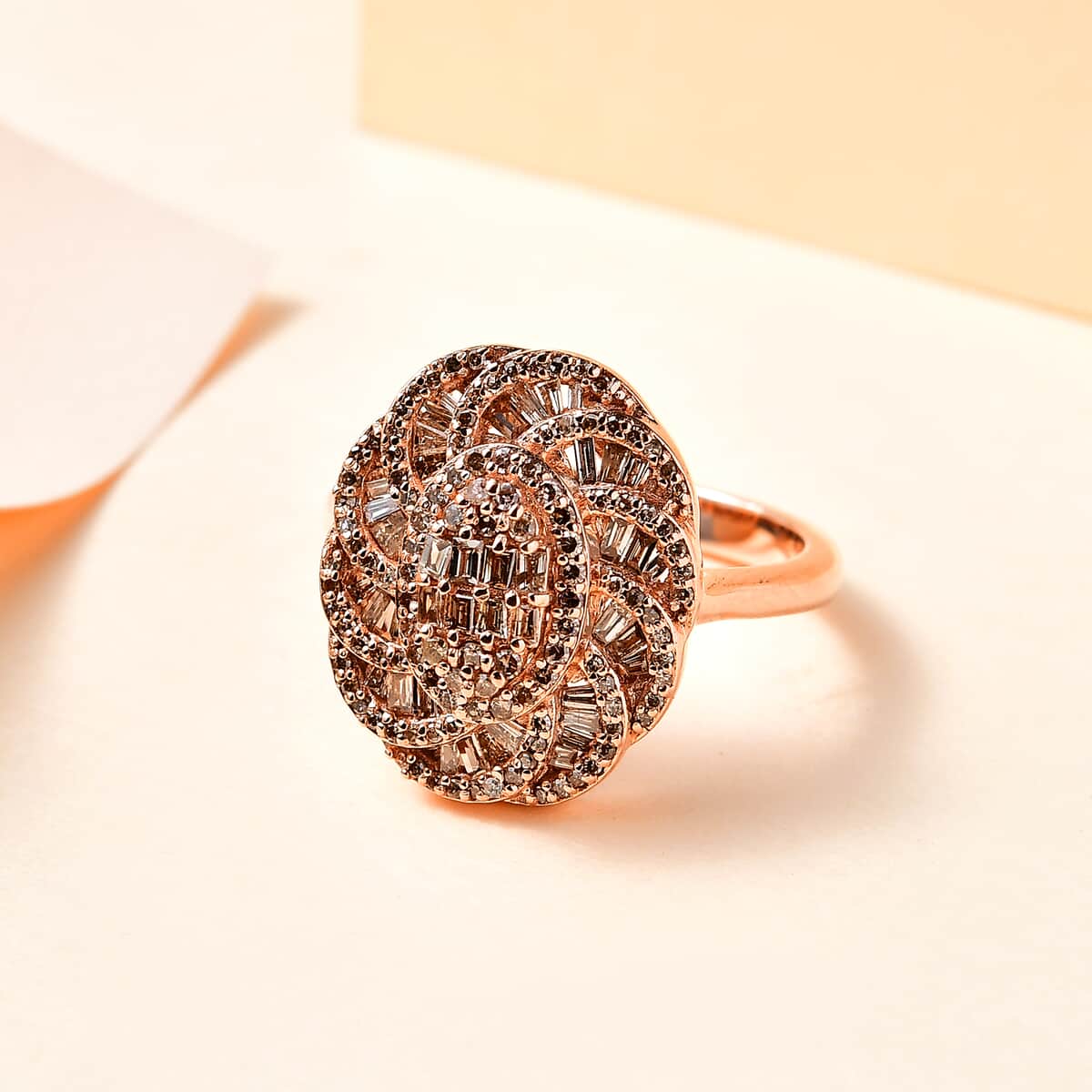 Natural Champagne Diamond Ring in Vermeil Rose Gold Over Sterling Silver (Size 8.0) 1.00 ctw image number 1