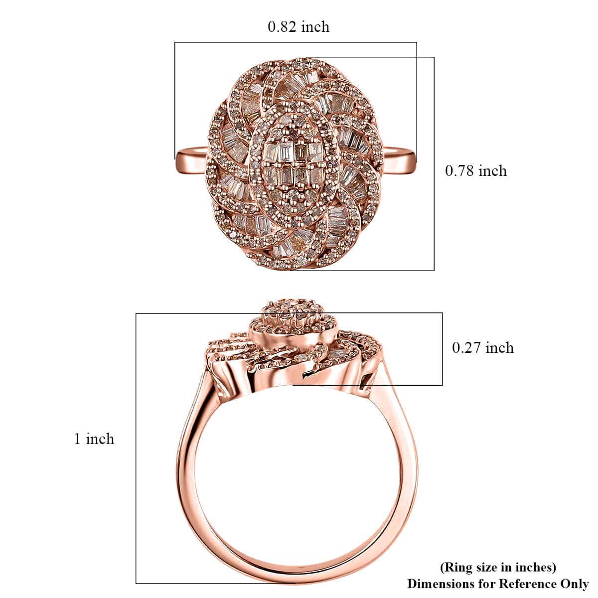 Natural Champagne Diamond Ring in Vermeil Rose Gold Over Sterling Silver (Size 8.0) 1.00 ctw image number 5