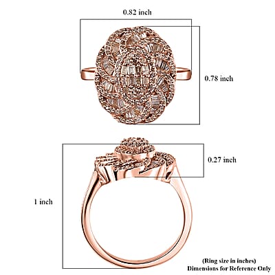 Natural Champagne Diamond Ring in Vermeil Rose Gold Over Sterling Silver (Size 8.0) 1.00 ctw