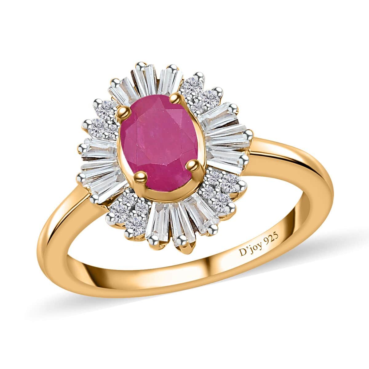 Premium Taveta Ruby, White Zircon Ballerina Ring in Vermeil YG Over Sterling Silver (Size 10.0) 1.90 ctw image number 0