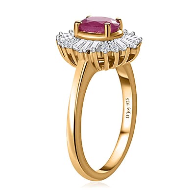 Premium Royal Ruby and White Zircon Ballerina Ring in Vermeil Yellow Gold Over Sterling Silver (Size 10.0) 1.90 ctw