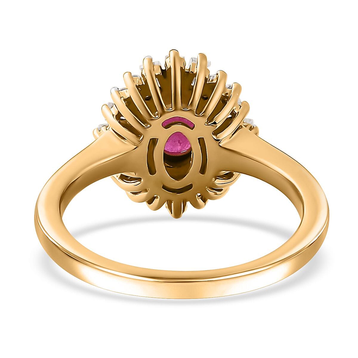 Premium Royal Ruby and White Zircon Ballerina Ring in Vermeil Yellow Gold Over Sterling Silver (Size 10.0) 1.90 ctw
