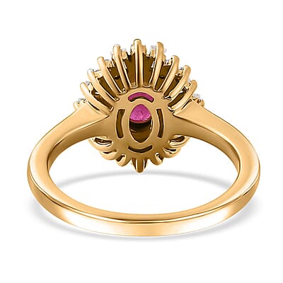 Premium Royal Ruby and White Zircon Ballerina Ring in Vermeil Yellow Gold Over Sterling Silver (Size 10.0) 1.90 ctw