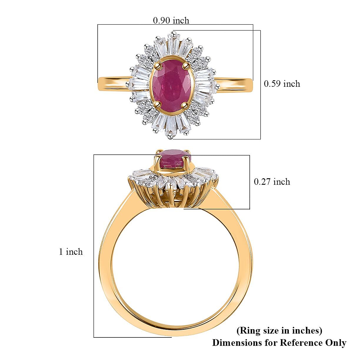 Premium Royal Ruby and White Zircon Ballerina Ring in Vermeil Yellow Gold Over Sterling Silver (Size 10.0) 1.90 ctw