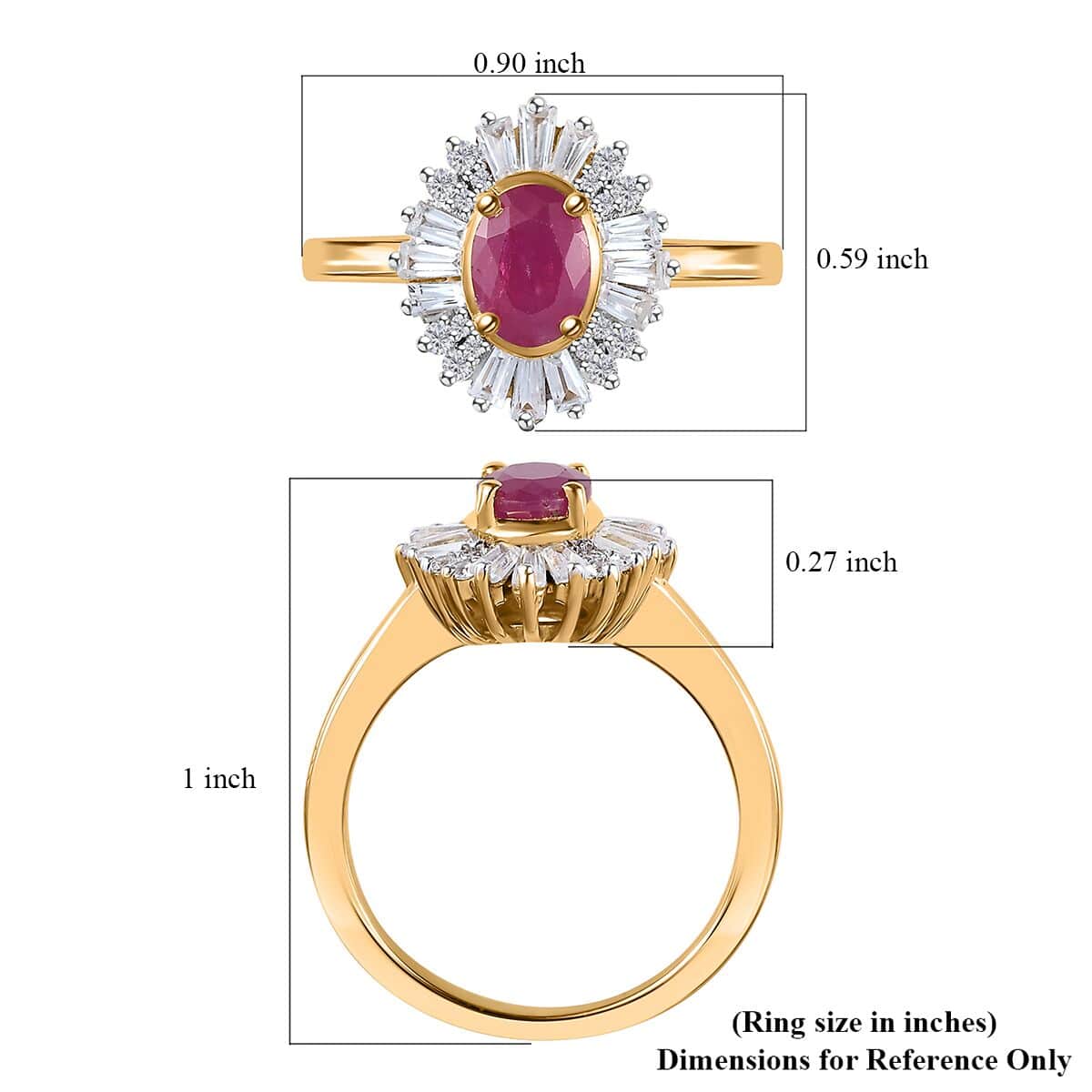 Premium Taveta Ruby, White Zircon Ballerina Ring in Vermeil YG Over Sterling Silver (Size 10.0) 1.90 ctw image number 5