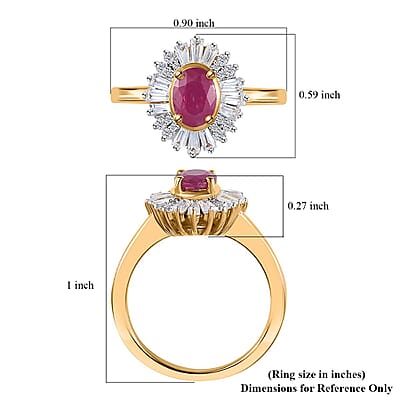 Premium Royal Ruby and White Zircon Ballerina Ring in Vermeil Yellow Gold Over Sterling Silver (Size 10.0) 1.90 ctw