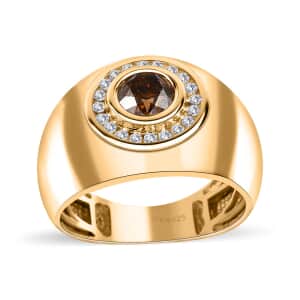 Natural Champagne and White Diamond Men's Ring in Vermeil Yellow Gold Over Sterling Silver (Size 10.0) 1.25 ctw