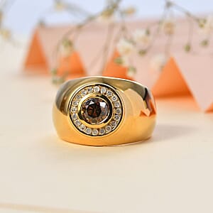Doorbuster Natural Champagne and White Diamond Men's Ring in Vermeil YG Over Sterling Silver (Size 9.0) 1.25 ctw
