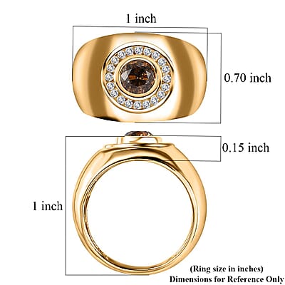 D'Joy Natural Champagne and White Diamond Men's Ring in Vermeil Yellow Gold Over Sterling Silver (Size 12.0) 1.25 ctw
