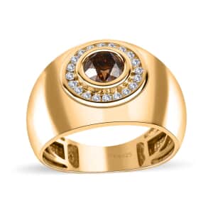 Natural Champagne and White Diamond Men's Ring in Vermeil Yellow Gold Over Sterling Silver (Size 9.0) 1.25 ctw