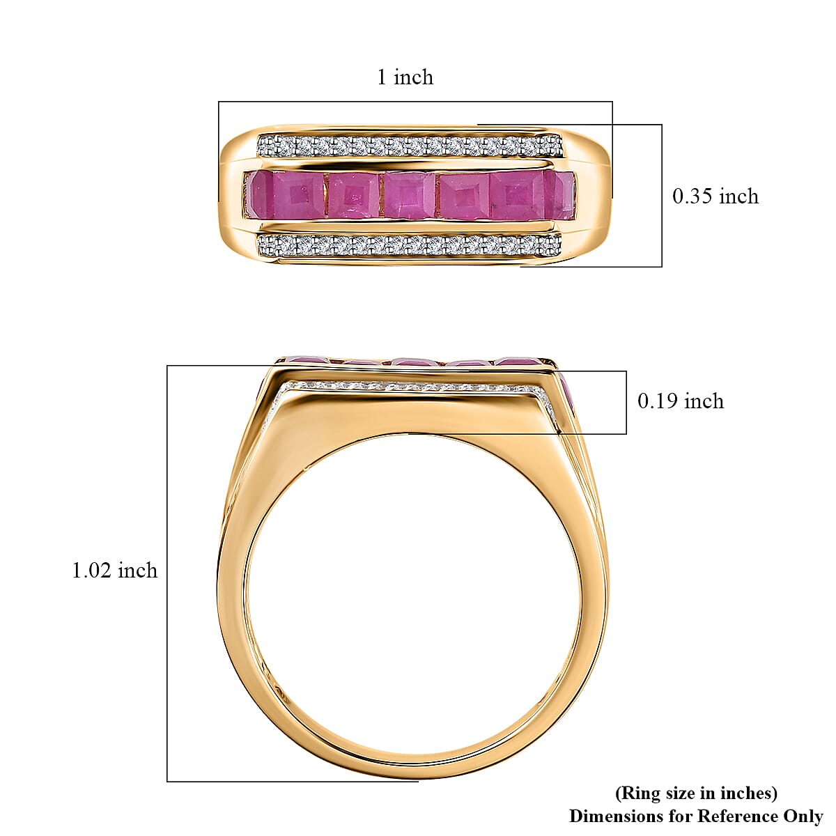 Premium Royal Ruby and White Zircon Men's Ring in Vermeil Yellow Gold Over Sterling Silver (Size 10.0) 1.85 ctw