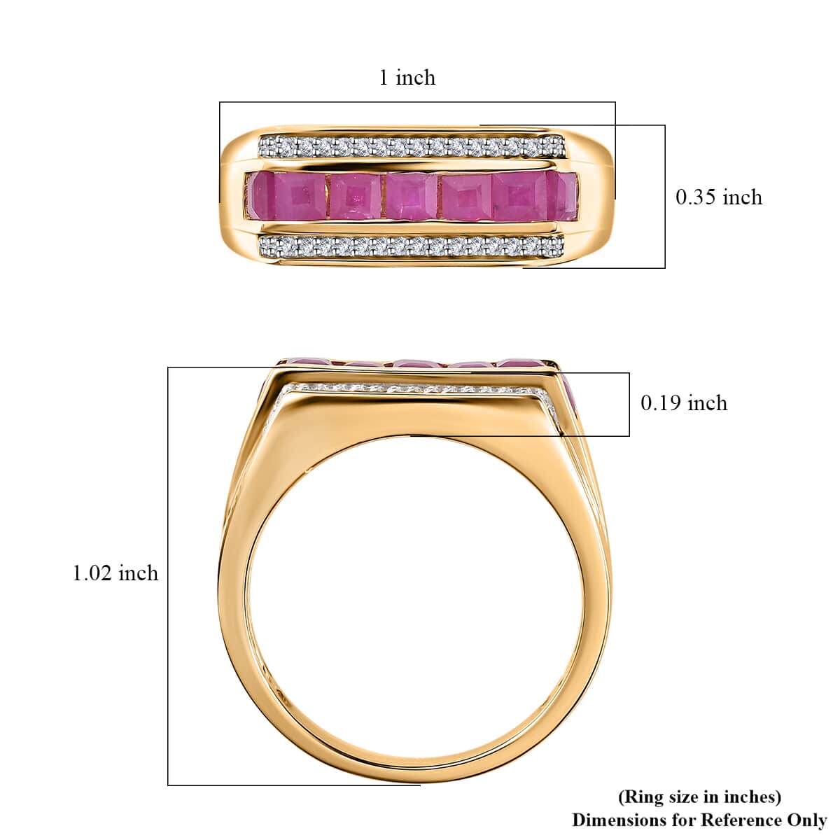 Premium Royal Ruby and White Zircon Men's Ring in Vermeil Yellow Gold Over Sterling Silver (Size 10.0) 1.85 ctw image number 5