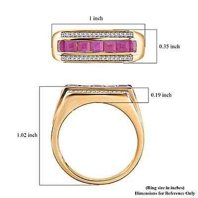 Premium Royal Ruby and White Zircon Men's Ring in Vermeil Yellow Gold Over Sterling Silver (Size 10.0) 1.85 ctw