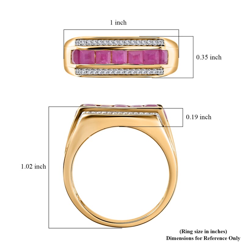 Premium Royal Ruby and White Zircon Men's Ring in Vermeil Yellow Gold Over Sterling Silver (Size 10.0) 1.85 ctw