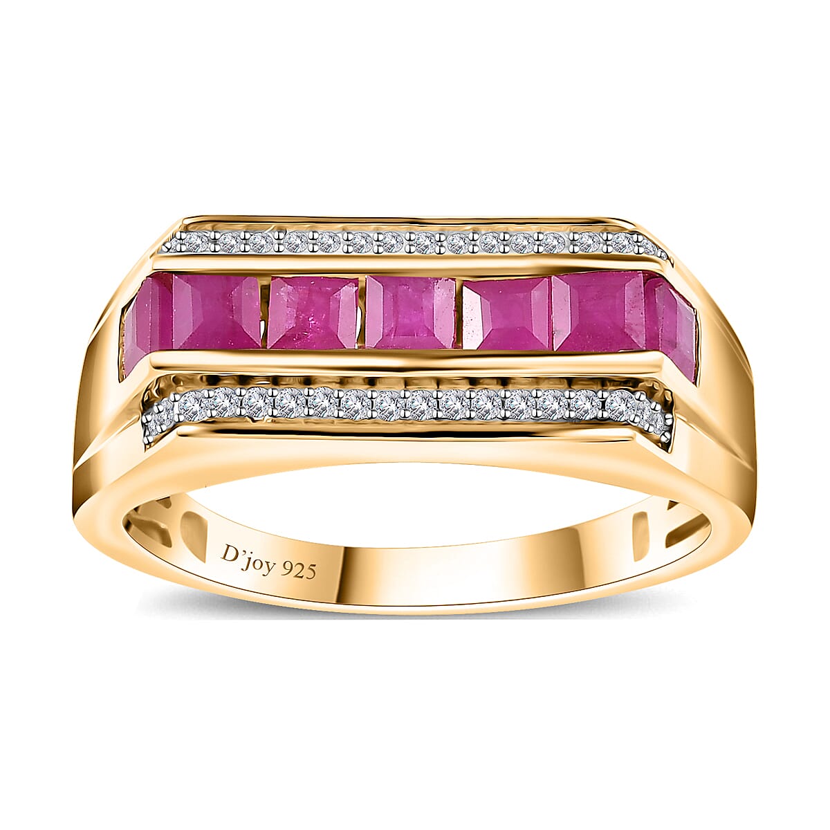 Premium Royal Ruby and White Zircon Men's Ring in Vermeil Yellow Gold Over Sterling Silver (Size 12.0) 1.85 ctw image number 0