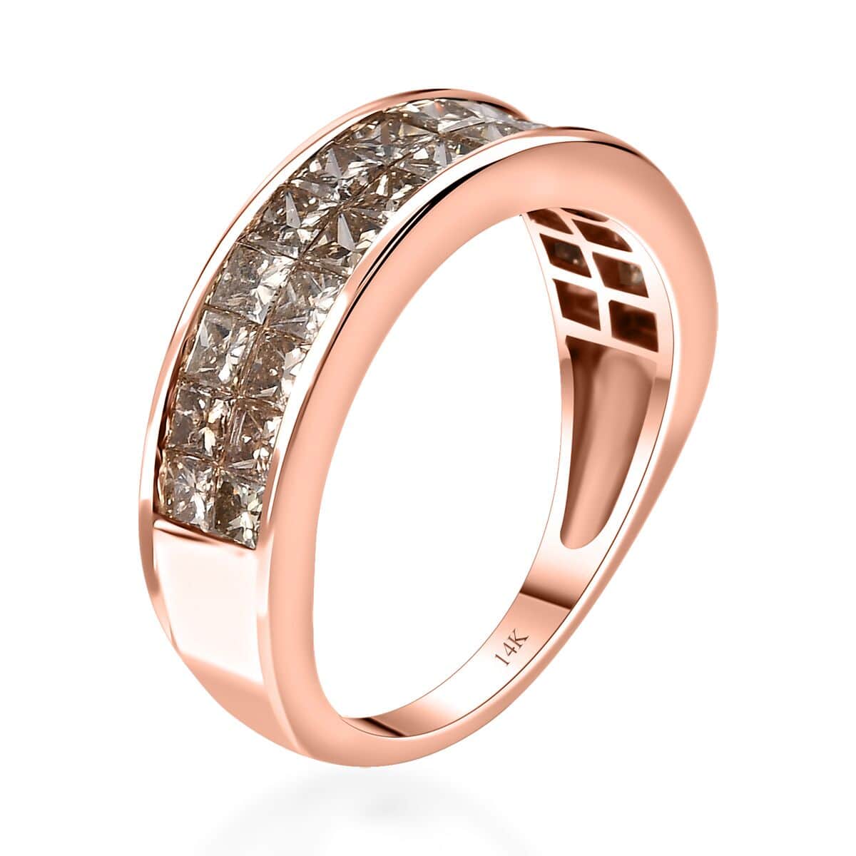 Luxoro 14K Rose Gold I1-I2 Natural Champagne Diamond 2.00 ctw Double Row Half Eternity Band Ring (Size 10.0) image number 3