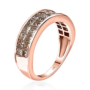 Luxoro 14K Rose Gold I1-I2 Natural Champagne Diamond 2.00 ctw Double Row Half Eternity Band Ring (Size 6.0)
