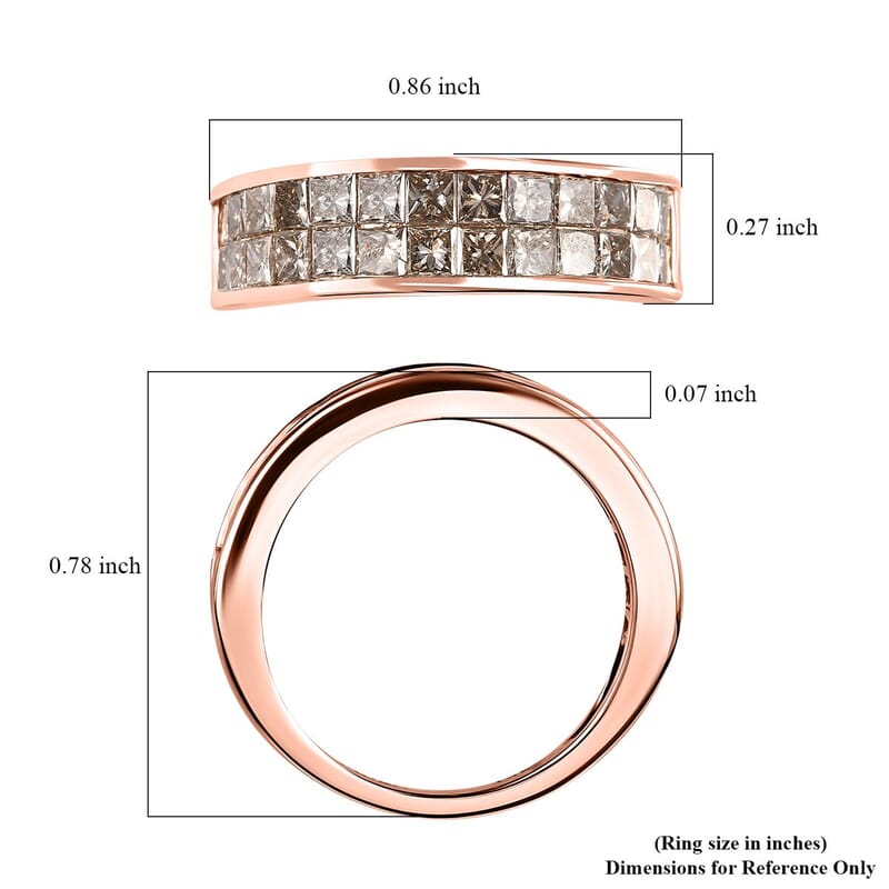 Luxoro 14K Rose Gold I1-I2 Natural Champagne Diamond 2.00 ctw Double Row Half Eternity Band Ring (Size 6.0)