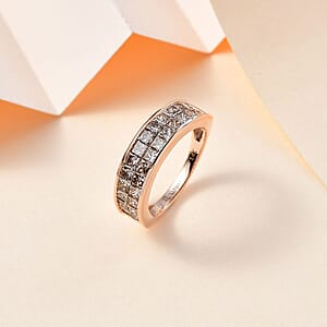 Luxoro 14K Rose Gold I1-I2 Natural Champagne Diamond 2.00 ctw Double Row Half Eternity Band Ring (Size 7.0)