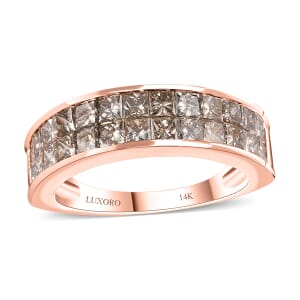Luxoro 14K Rose Gold I1-I2 Natural Champagne Diamond 2.00 ctw Double Row Half Eternity Band Ring (Size 9.0)