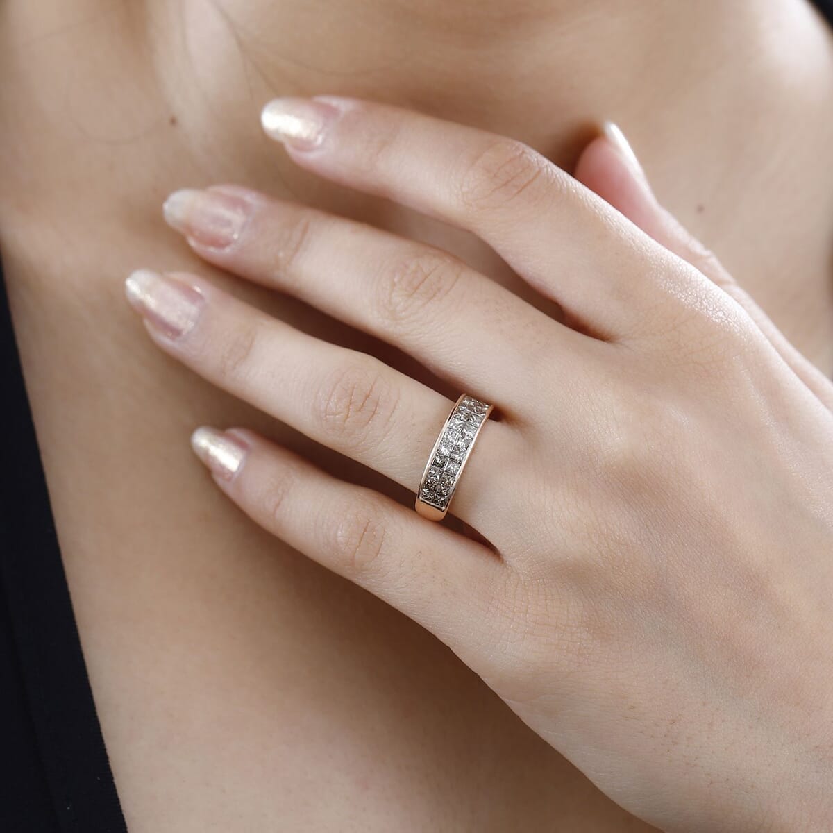 Luxoro 14K Rose Gold I1-I2 Natural Champagne Diamond 2.00 ctw Double Row Half Eternity Band Ring (Size 9.0) image number 2