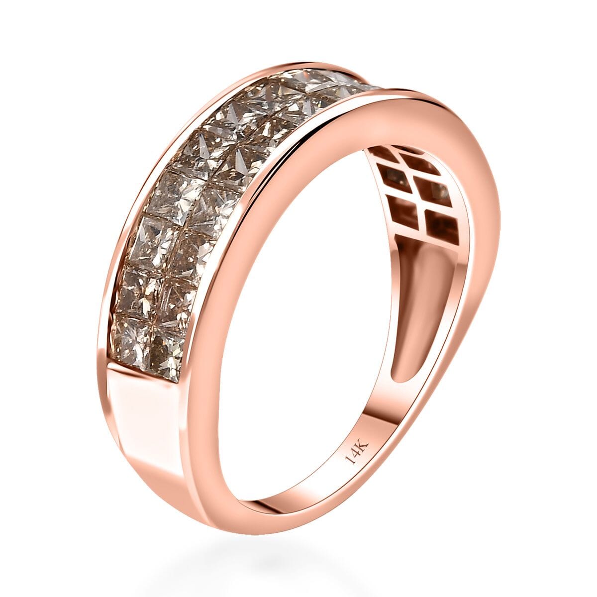 Luxoro 14K Rose Gold I1-I2 Natural Champagne Diamond 2.00 ctw Double Row Half Eternity Band Ring (Size 9.0) image number 3