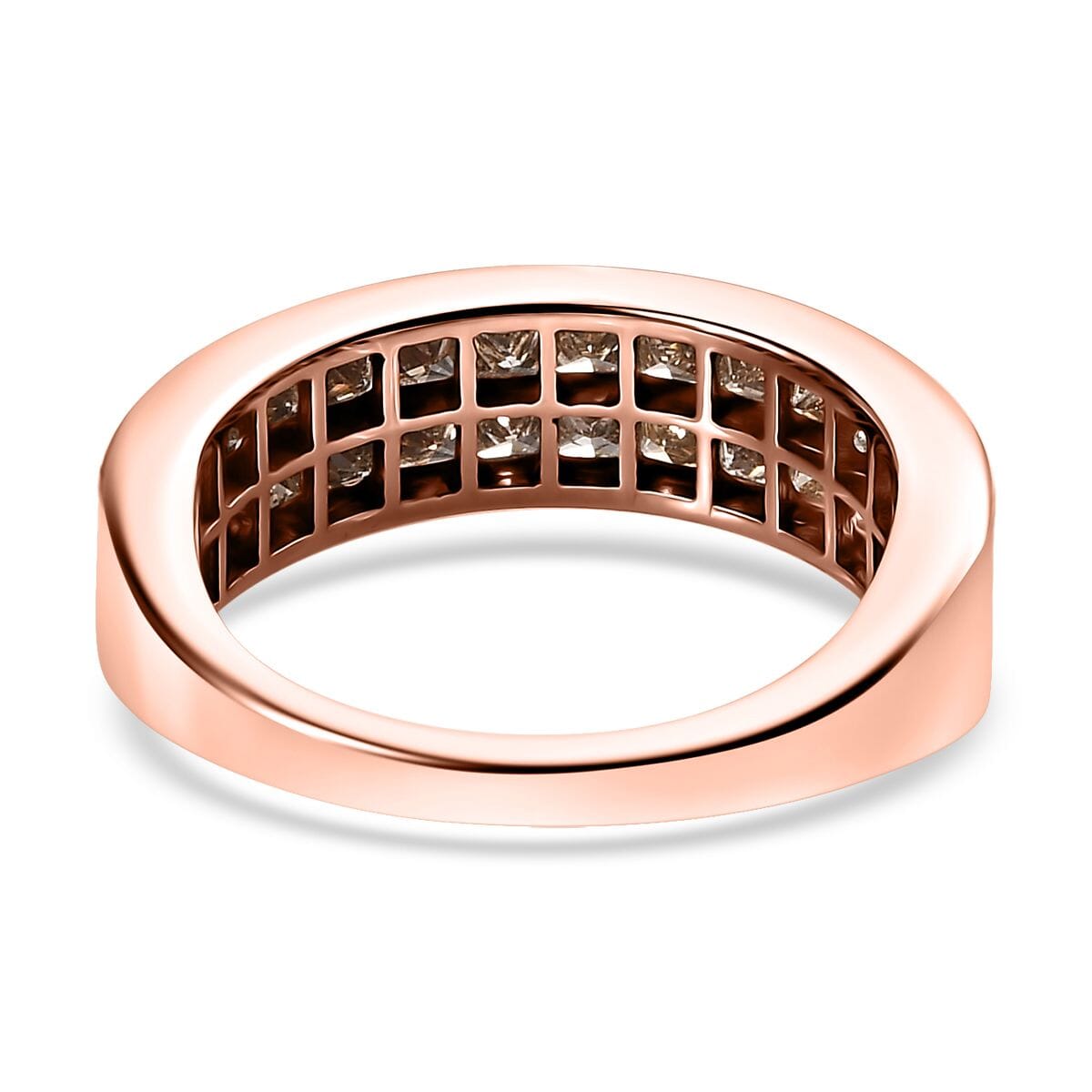 Luxoro 14K Rose Gold I1-I2 Natural Champagne Diamond 2.00 ctw Double Row Half Eternity Band Ring (Size 9.0) image number 4