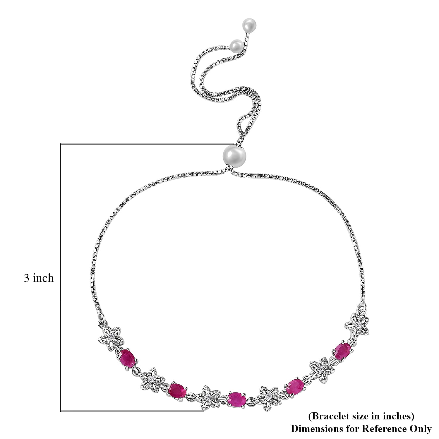 D'Joy Premium Royal Ruby and White Zircon Bolo Bracelet in Platinum Over Sterling Silver 1.50 ctw