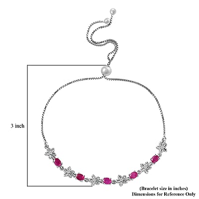 D'Joy Premium Royal Ruby and White Zircon Bolo Bracelet in Platinum Over Sterling Silver 1.50 ctw