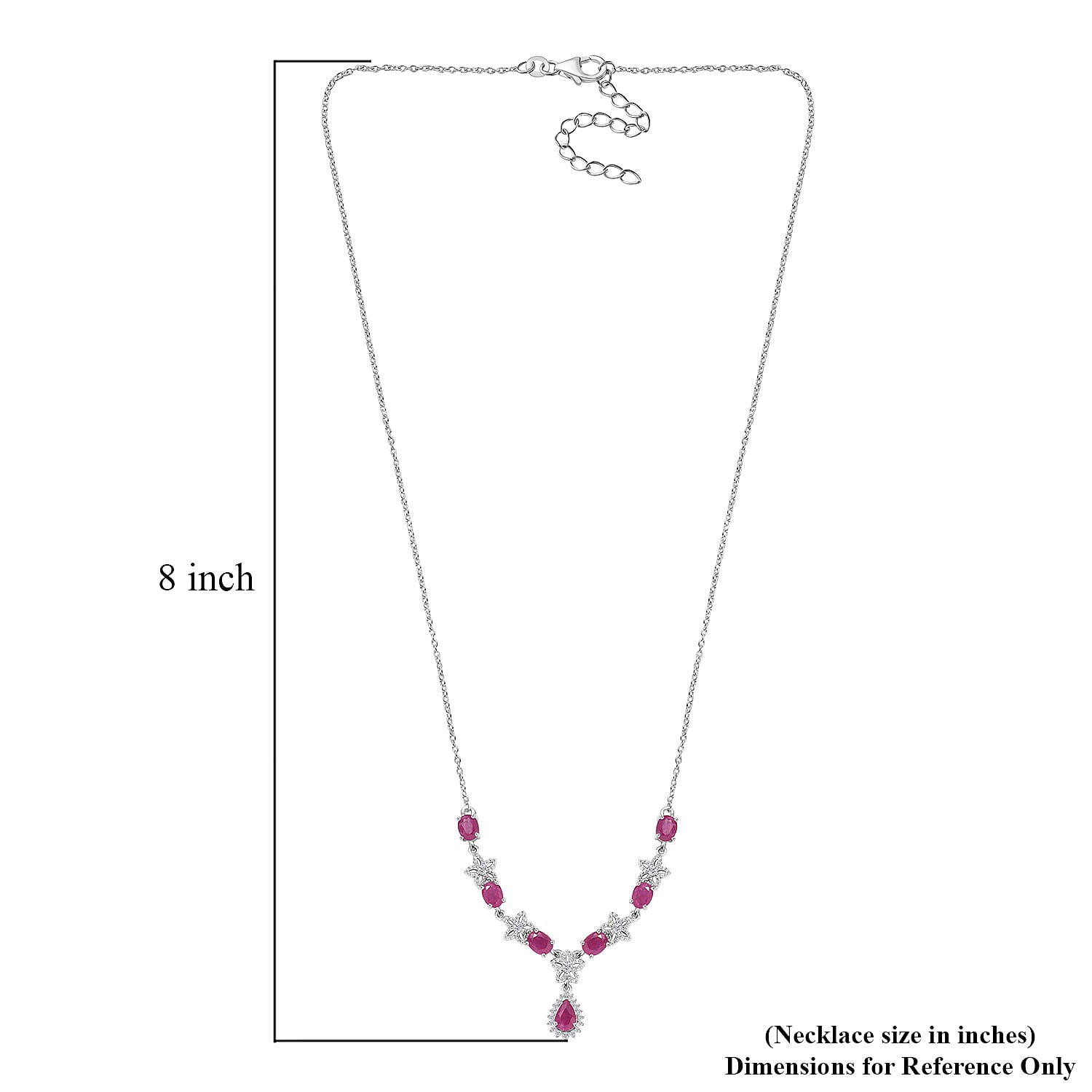 Premium Royal Ruby and White Zircon Floral Necklace 18-20 Inches in Platinum Over Sterling Silver 3.70 ctw