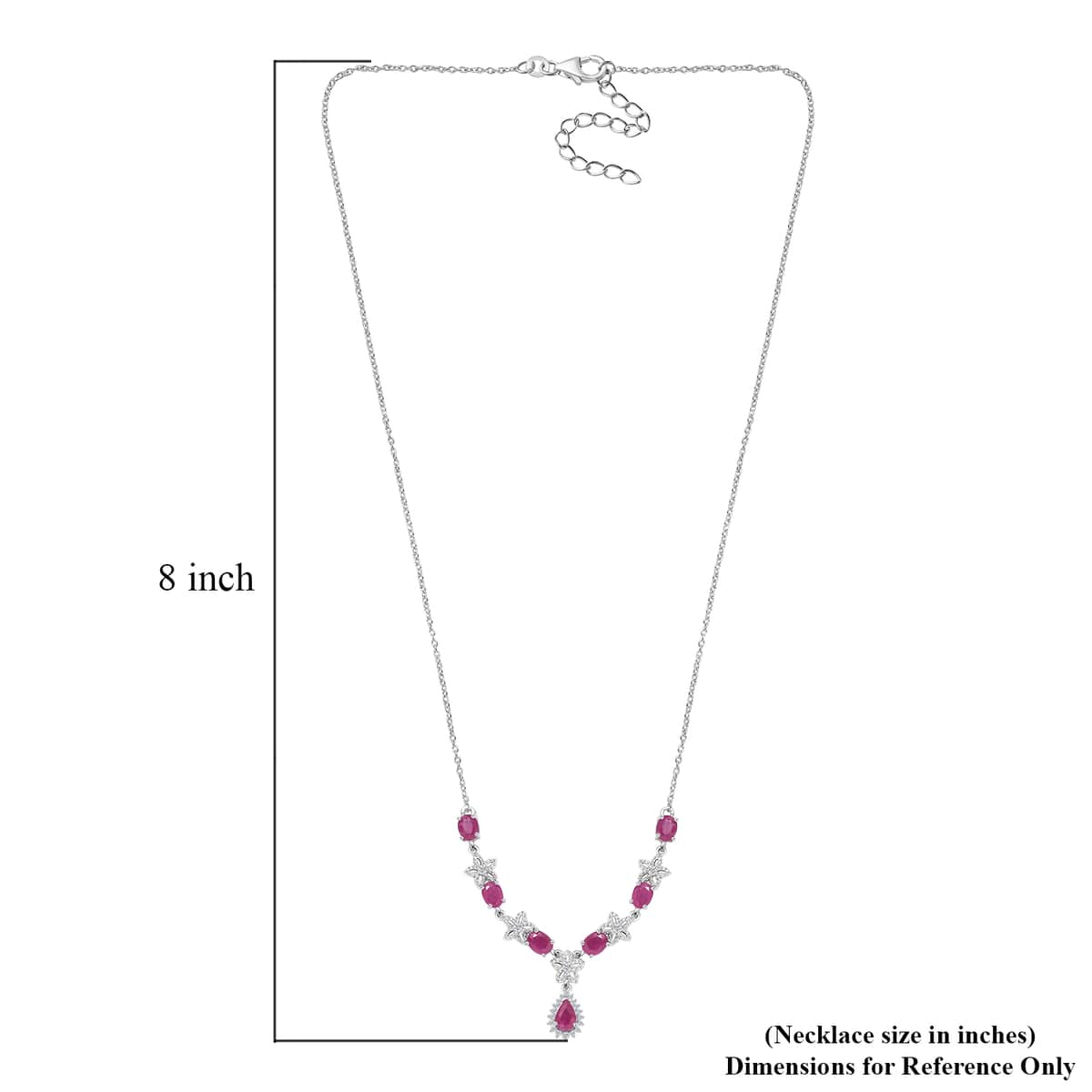 Premium Taveta Ruby and White Zircon Floral Necklace 18-20 Inches in Platinum Over Sterling Silver 3.70 ctw image number 5