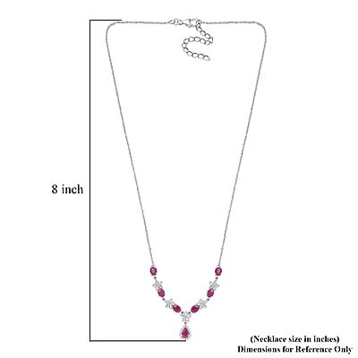 Premium Royal Ruby and White Zircon Floral Necklace 18-20 Inches in Platinum Over Sterling Silver 3.70 ctw
