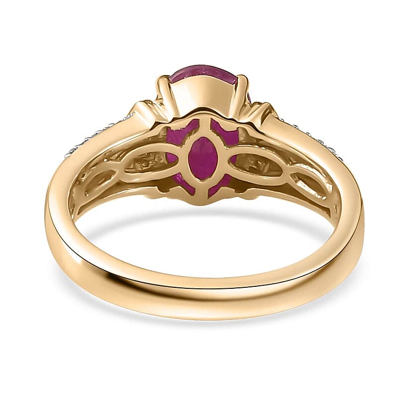 Luxoro 10K Yellow Gold Premium Taveta Ruby, Natural Champagne and White Diamond Ring (Size 10.0) 2.85 ctw