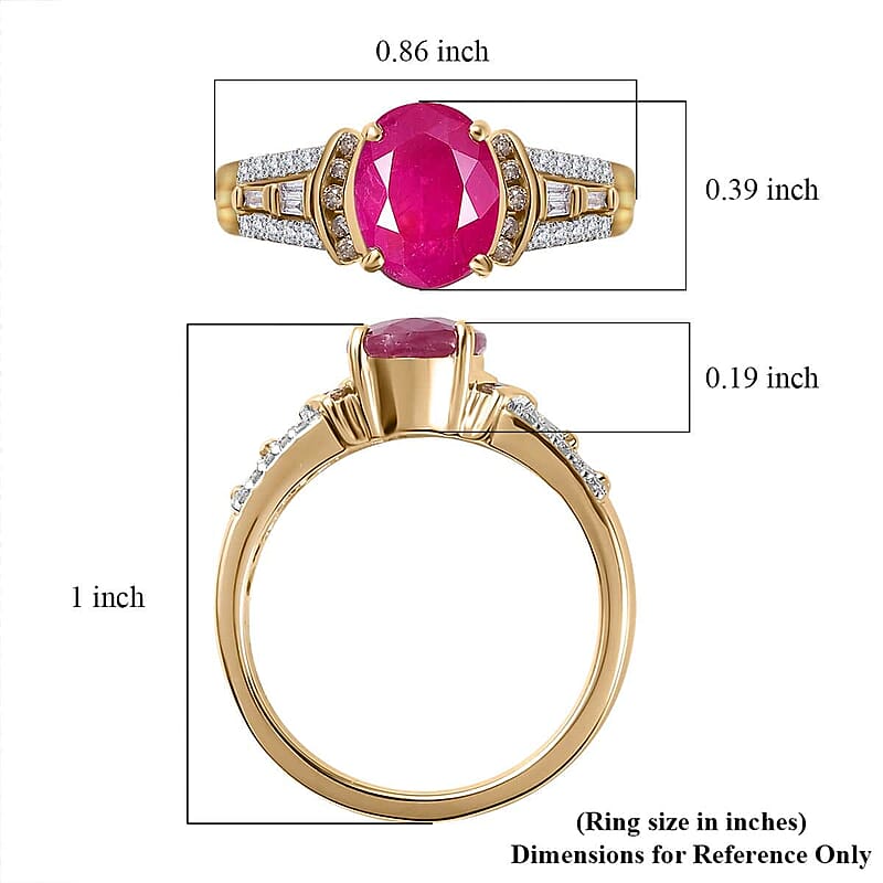 Luxoro 10K Yellow Gold Premium Taveta Ruby, Natural Champagne and White Diamond Ring (Size 10.0) 2.85 ctw