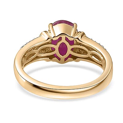 Luxoro 10K Yellow Gold Premium Taveta Ruby, Natural Champagne and White Diamond Ring (Size 5.0) 2.85 ctw