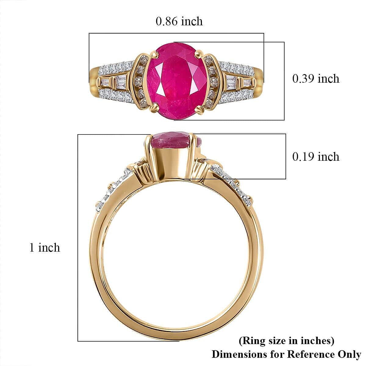 Luxoro 10K Yellow Gold Premium Taveta Ruby, Natural Champagne and White Diamond Ring (Size 5.0) 2.85 ctw