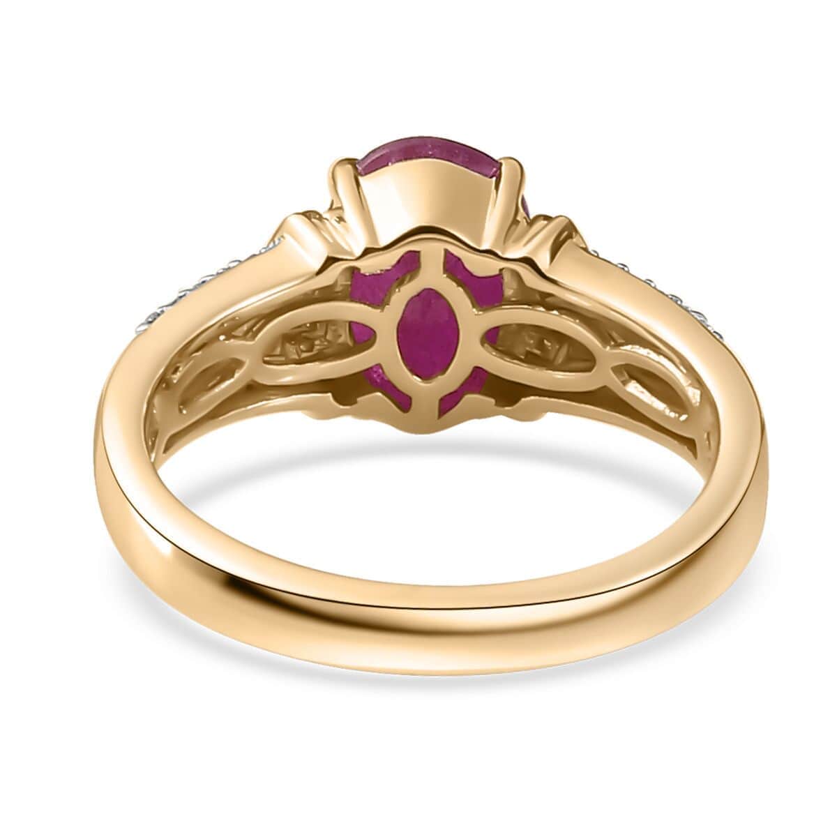 Luxoro 10K Yellow Gold Premium Royal Ruby, Natural Champagne and White Diamond Ring (Size 6.0) 2.85 ctw image number 4